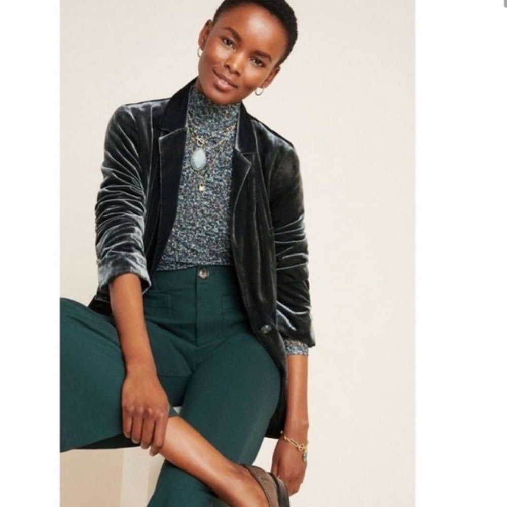 By Anthropologie Alessia Velvet Blazer in Carbon.
